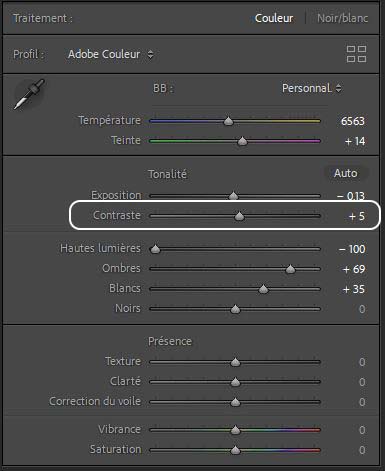 Adobe Lightroom Réglages Contraste