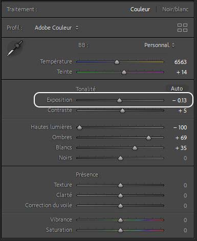 Adobe Lightroom Réglages Exposition