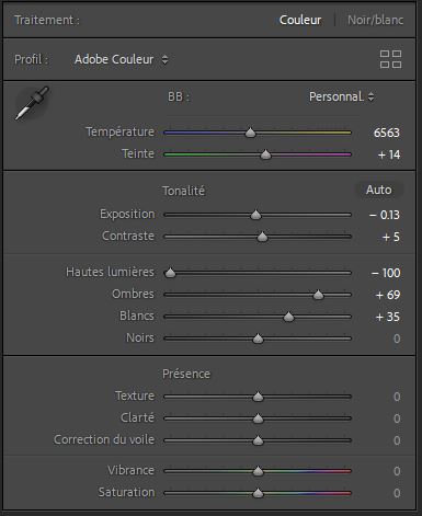 Adobe Lightroom Réglages de base