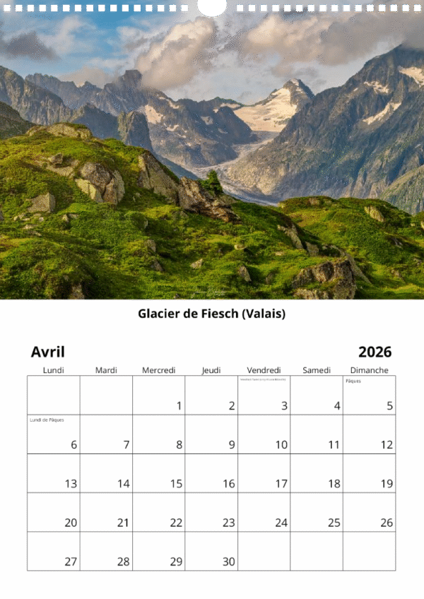 Calendrier 2026 - Avril