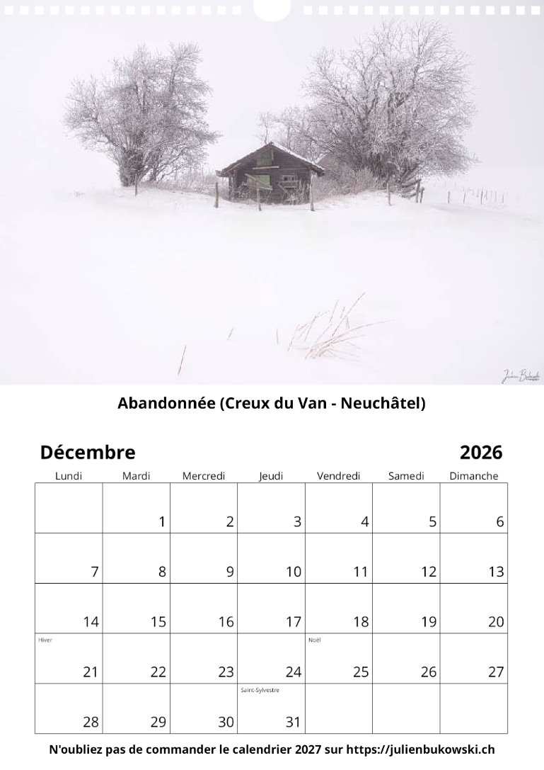Calendrier 2026 Decembre Calendrier 2026 - Décembre